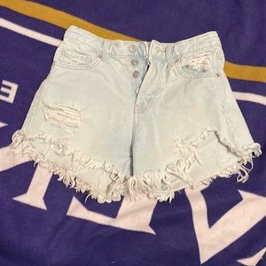 Light blue, high waisted, denim shorts